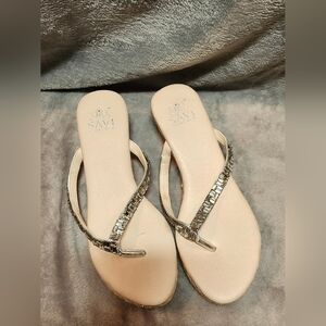 SAVI Resort wear Jeweled wedge thong sandals size 9
